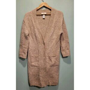 Magaschoni Beige Alpaca Wool Blend Long Cardigan Sweater Pockets Sz M